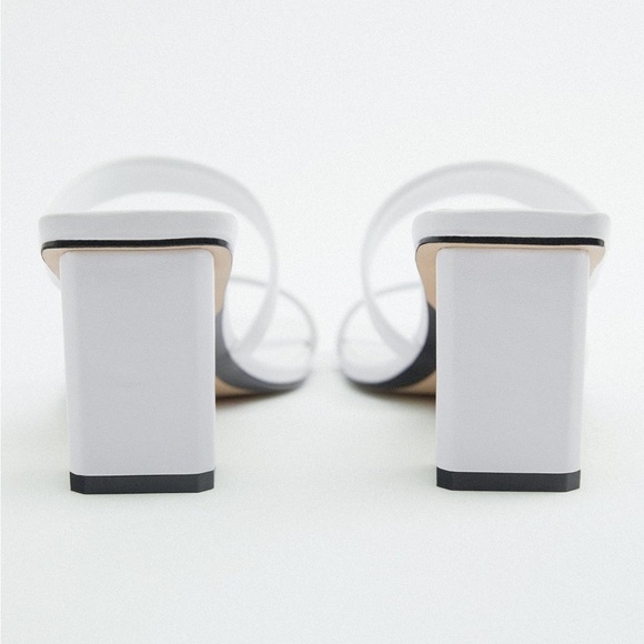 🌹NWT. Zara White Leather Strappy Heeled Sandals Style Shoes. Size 8. - Picture 6 of 8